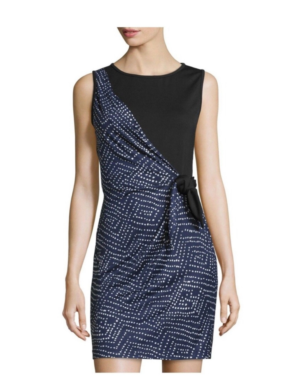 Vintage Diane Von Furstenberg Navy & Black Sleeveless Knot-Detail Dress